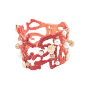 Betsey Johnson Crystal Red Coral Pearl Seashell Hinge Bracelet